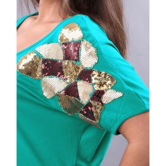 New! BABY PHAT Women's Plus Size Sequined Batwing Sleeve Dress Green Size 2X - Picture 5 of 6